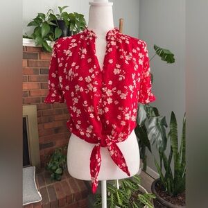 Tamara H. White Flower print red top Size XS/TP